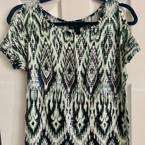 INC International Concepts Black, White and soft lime green Patterned Top
